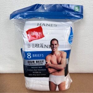 NIP Hanes Best Men's 8 Pack Sz XL 40”-42” Briefs White Tagless 100% Cotton Flex